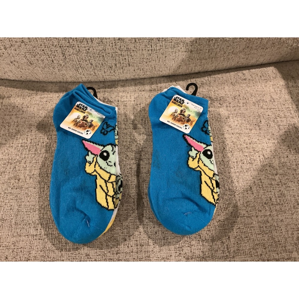 Star Wars Mandalorian Grogu Baby Yoda No-Show Socks 2 Pack Blue Yellow NWT